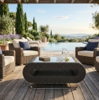 Mesa de Centro Calif&oacute;rnia em Fibra Sint&eacute;tica com Vidro