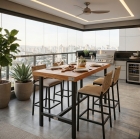 Banqueta Camila em Corda N&aacute;utica com Estofado Baixo